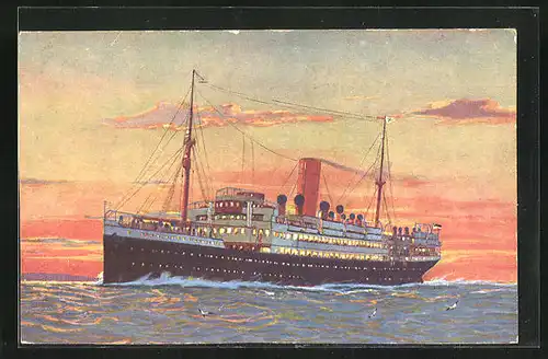 Künstler-AK Passagierschiff Lützow in der Abenddämmerung