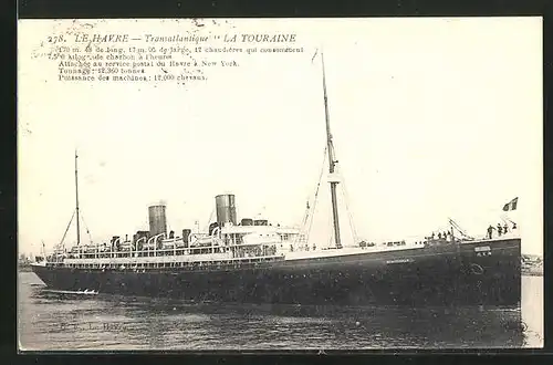 AK Passagierschiff La Touraine im Hafen von Le Havre