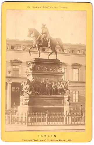 Fotografie J.F. Stiehm, Berlin, Ansicht Berlin, Denkmal Friedrich der Grosse, Unter den Linden 1880