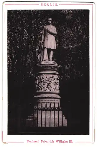 Fotografie Fotograf unbekannt, Ansicht Berlin, Denkmal Friedrich Wilhelm III. im grossen Tiergarten