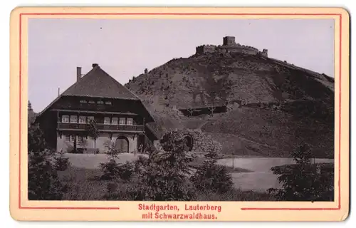 Fotografie Ernst Roepke, Wiesbaden, Ansicht Karlsruhe, Stadtgarten, Lauterberg mit Schwarwaldhaus