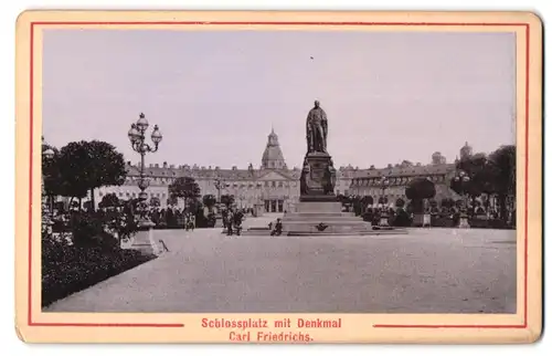 Fotografie Ernst Roepke, Wiesbaden, Ansicht Karlsruhe, Schlossplatz mit Carl Friedrich Denkmal