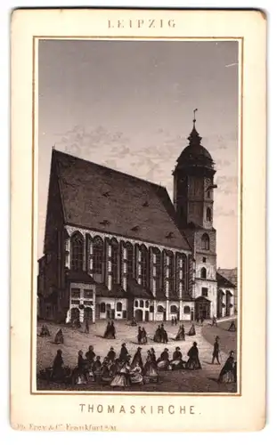 Fotografie Frey & Co., Frankfurt / Main, Ansicht Leipzig, Marktstände vor der Thomaskirche