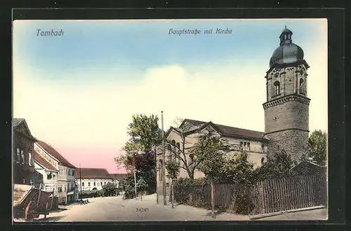 AK Tambach, Hauptstrasse mit Kirche