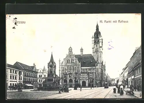 AK Dessau, Kleiner Markt mit Rathaus