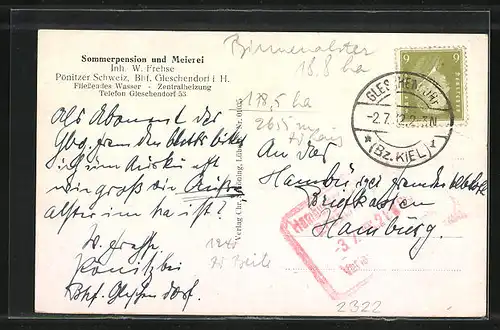 AK Gleschendorf i. H., Gasthof und Sommerpension und Meierei Inh. W. Frehse