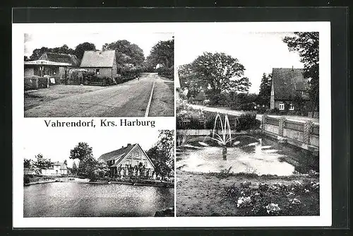 AK Vahrendorf / Krs. Harburg, Springbrunnen und Dorfstrasse