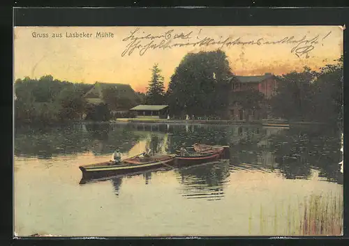 AK Lasbek, Gasthaus Lasbeker Mühle in der Abenddämmerung