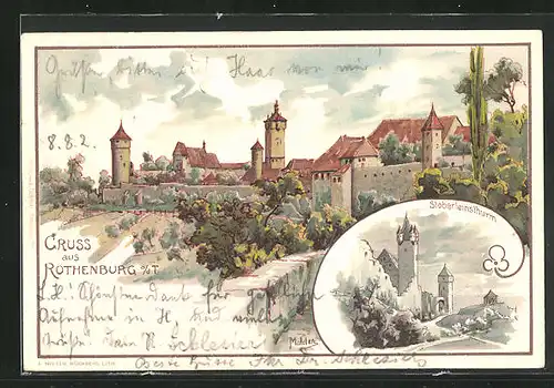 Lithographie Rothenburg, Stöberleinsthurm und Burg