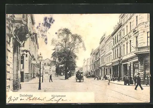 AK Duisburg, Blick auf die Königstrasse mit Kutsche