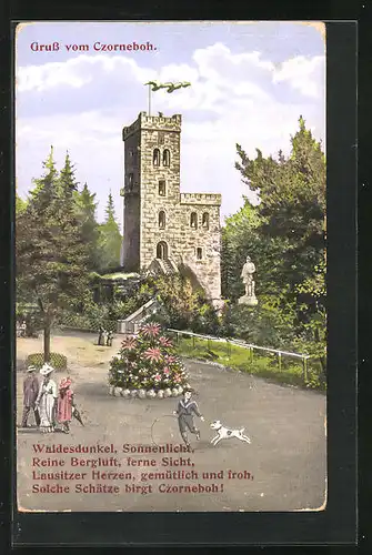 AK Czorneboh, Aussichtsturm mit Denkmal