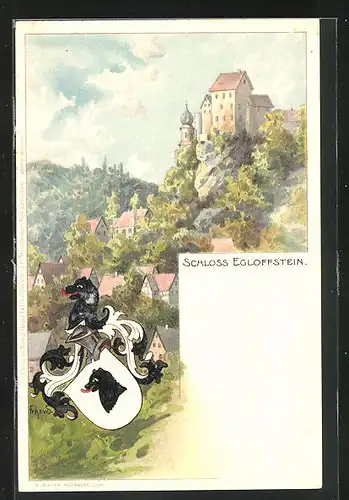 Künstler-AK Egloffstein, Dorf unterhalb des Schlosses, Wappen