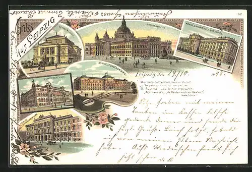 Lithographie Leipzig, Reichsgericht und Concerthaus