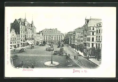 Relief-AK Bonn, Blick auf den Marktplatz