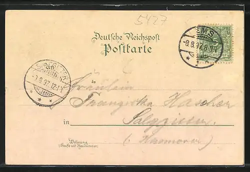 Lithographie Bad Ems, Malbergbahn und Kaiser Wilhelm-Denkmal