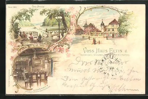 Lithographie Eutin, Voss Brücke und Wohnhaus des Dichters Joh. Heinrich Voss