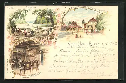 Lithographie Eutin, Voss Brücke und Wohnhaus des Dichters Joh. Heinrich Voss