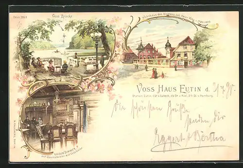 Lithographie Eutin, Voss Brücke und Wohnhaus des Dichters Joh. Heinrich Voss