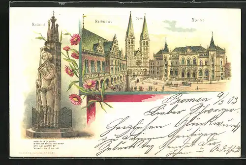 Lithographie Bremen, Roland und Börse