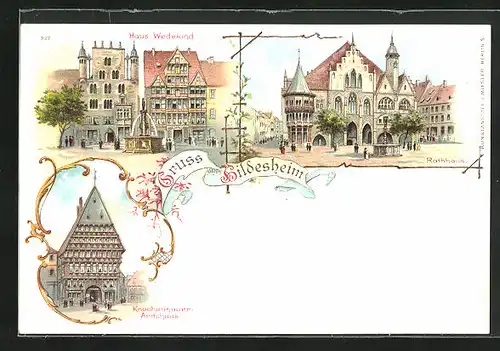 Lithographie Hildesheim, Haus Wedekind und Knochenhauer-Amthaus