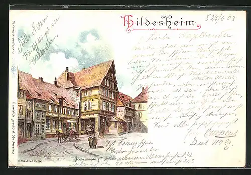 Lithographie Hildesheim, Blick auf den Andreasplatz