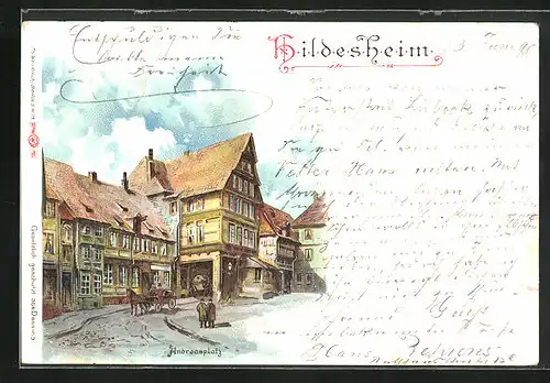 Lithographie Hildesheim, Blick auf den Andreasplatz