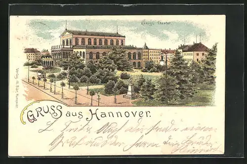 Lithographie Hannover, Blick auf das Königl. Theater