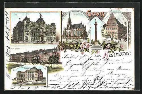 Lithographie Hannover, Christus Kirche und Alte Kanzlei