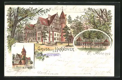 Lithographie Hannover, Blick auf den Gasthof Lister Thurm