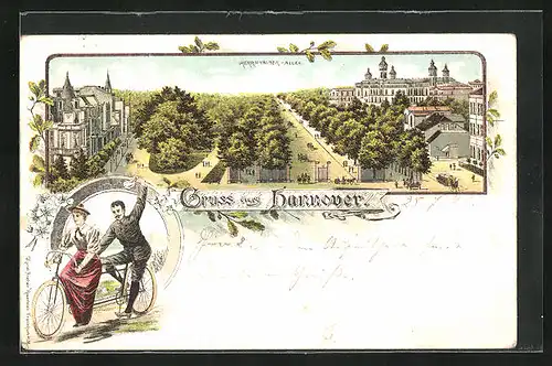 Lithographie Hannover, Blick auf die Herrenhäuser Allee