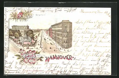 Lithographie Hannover, Blick auf die Georgstrasse