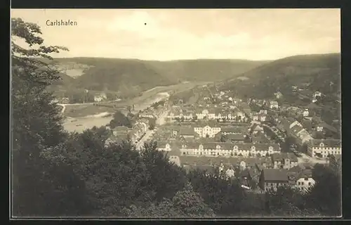 AK Carlshafen, Ansicht vom Hügel auf die Stadt