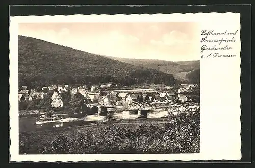 AK Gieselwerder a.d. Oberweser, Blick auf die Weser, die Brücke und die Stadt