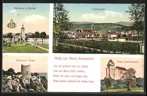AK Maria Enzersdorf, Veste Lichtenstein, Madonna und Kirche, Schwarzer Turm