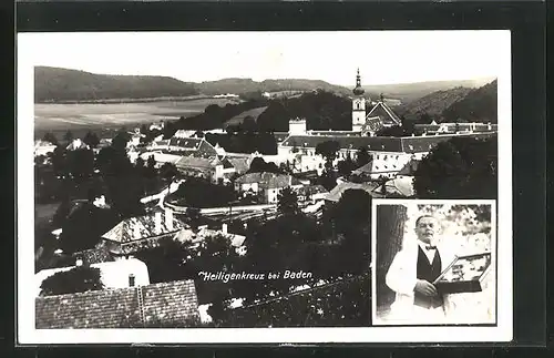 AK Heiligenkreuz bei Baden, Teilansicht mit Kirche, Verkäufer