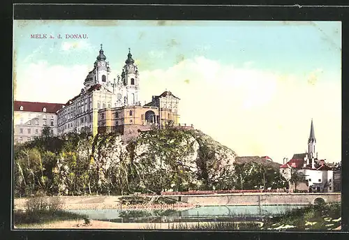 AK Melk / Donau, Flusspartie mit Kloster
