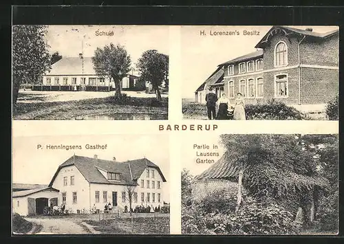 AK Barderup, P. Hennigsens Gasthof, H. Lorenzen`s Besitz, Partie in Lausens Garten