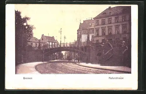 AK Bremen, Hafenstrasse mit Brücke