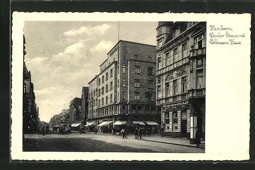 AK Hamborn, Weseler Strasse mit Hotel Pollmann Haus und Geschäften