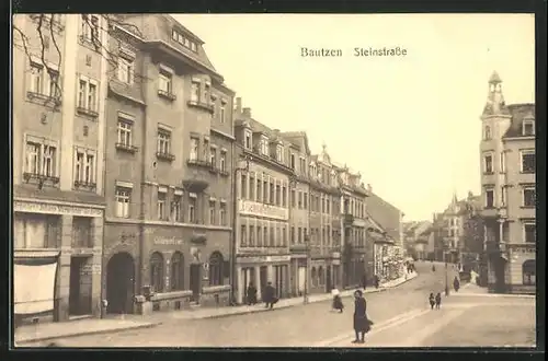 AK Bautzen, Steinstrasse am Hotel Goldener Löwe