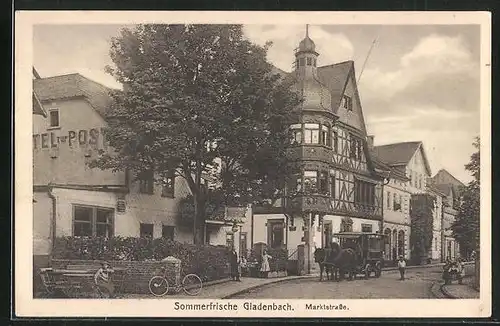 AK Gladenbach, Marktstrasse am Hotel zur Post