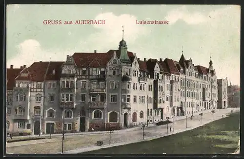 AK Auerbach i. V., Mehrstöckige Häuser an der Luisenstrasse
