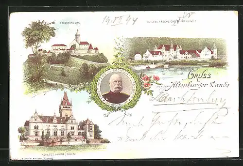 Vorläufer-Lithographie Hummelshain, 1894, Schloss, Schloss Fröhliche Wiederkunft, Herzog Ernst von Sachsen-Altenburg