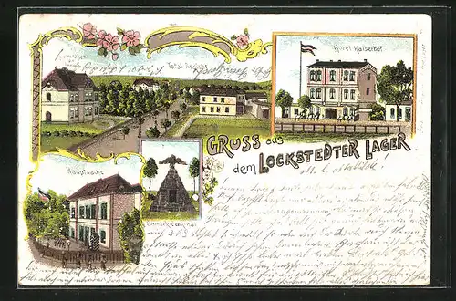 Lithographie Lockstedter Lager, Hotel Kaiserhof, Hauptwache, Bismarck-Denkmal