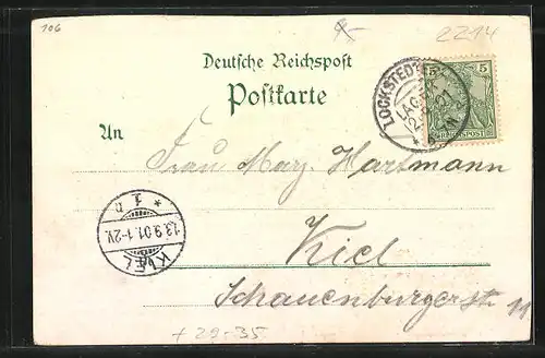 Passepartout-Lithographie Lockstedter Lager, Hotel Kaiserhof, Hauptwache, Bismarck-Denkmal, Ansichten auf Kleeblatt