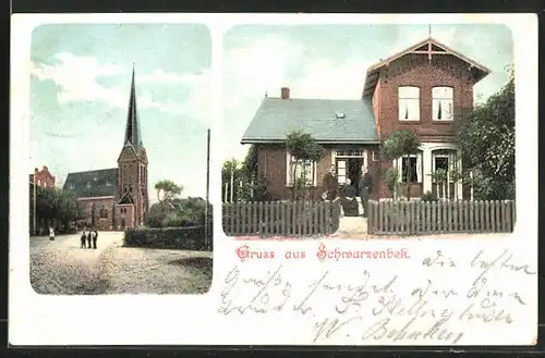AK Schwarzenbek, Strassenpartie mit Blick zur Kirche, Wohnhaus