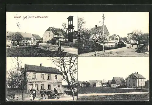 AK Grossdöbschütz, Bäckerei mit Pferdekutsche, Dorfstrasse