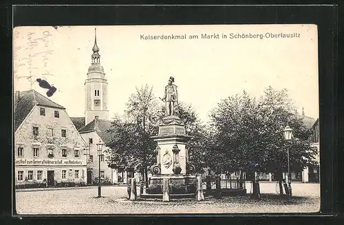 AK Schönberg / Oberlausitz, Kaiserdenkmal am Markt