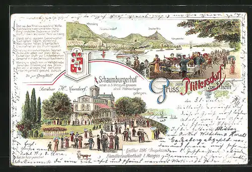 Lithographie Pittersdorf am Rhein, Gasthaus Schaumburgerhof, Inh. H. Mundorf