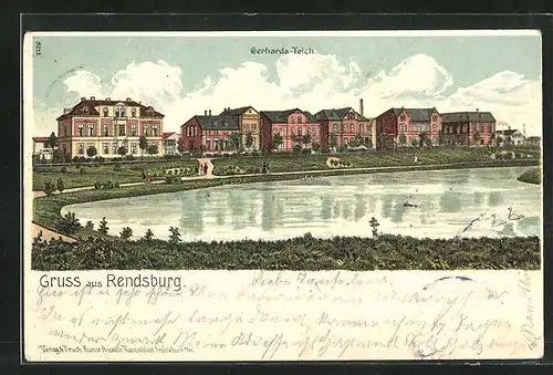 Lithographie Rendsburg, Gerhards-Teich, Villen